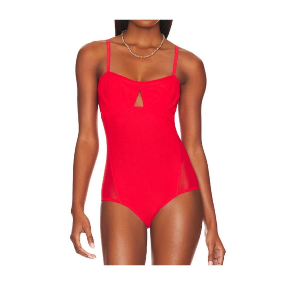We Are HAH Under the Wire Mesh Bodysuit Blood Orange Coquette Sexy